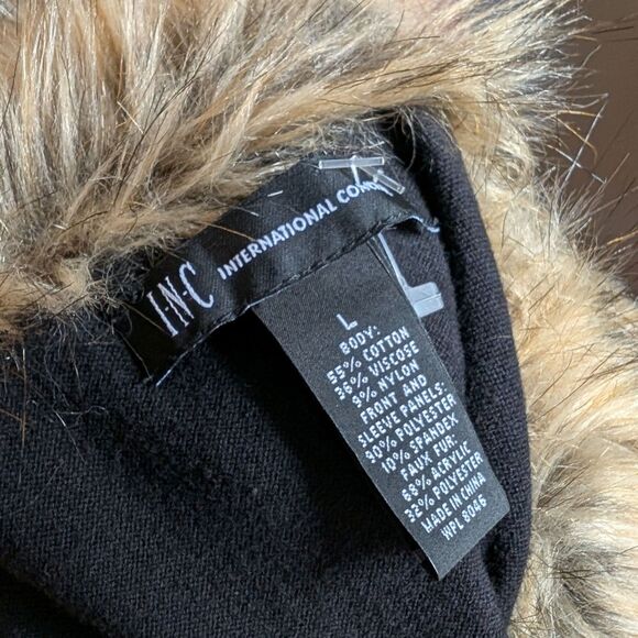 INC Knit Cardigan Sweater Faux Suede Fur Open Knit Size Large - Picture 6 of 10